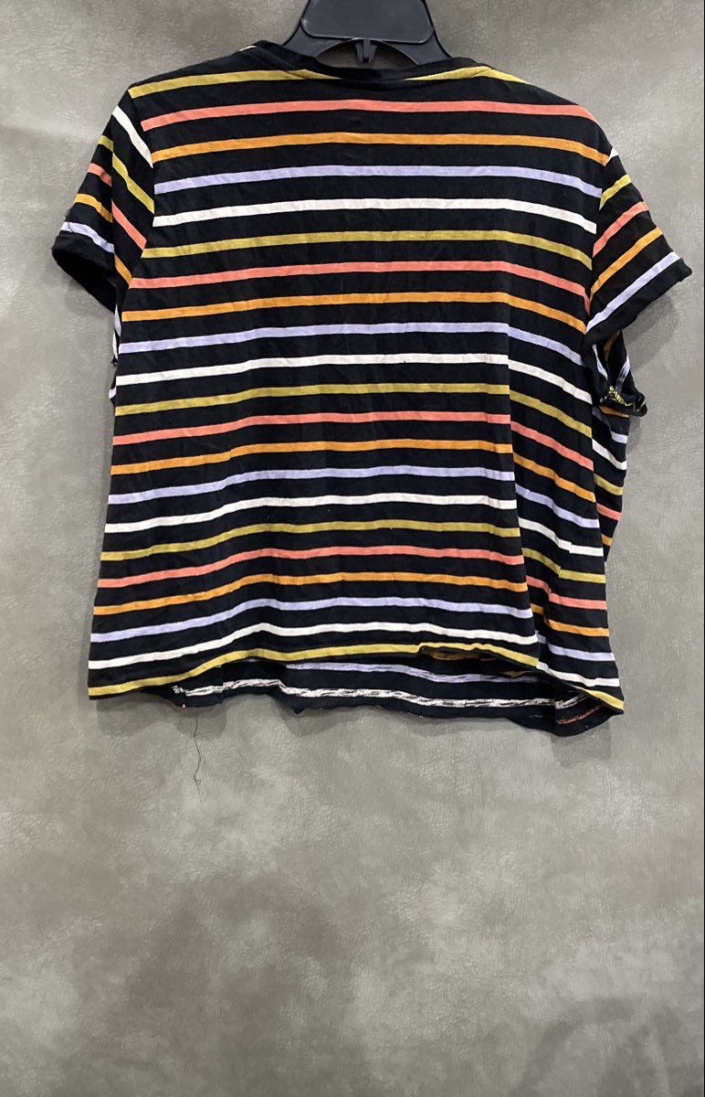 Sonoma Women's The Everyday Tee Black Multicolor Striped V-Neck Shirt XXL