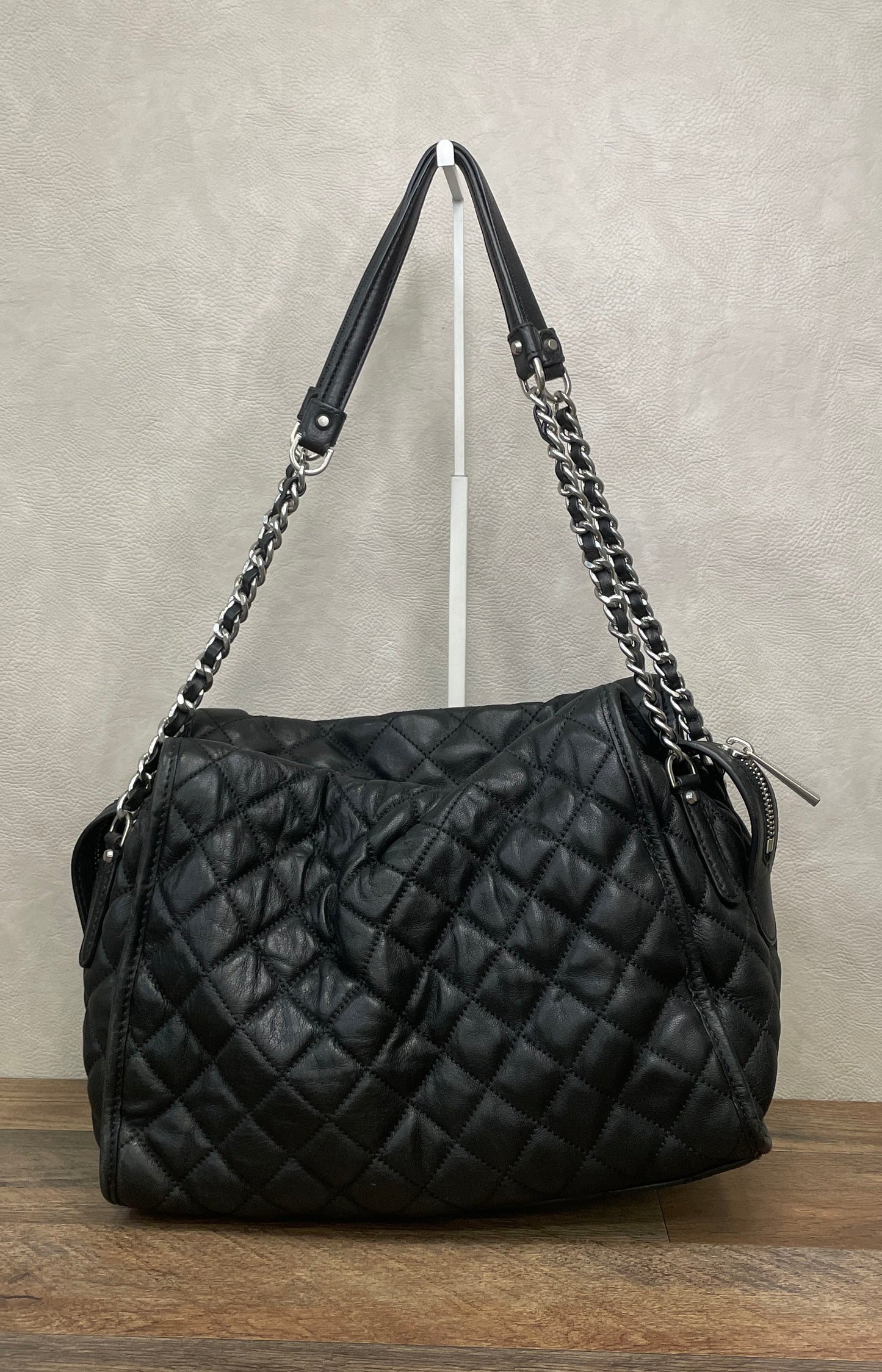 Michael Kors Black Quilted Leather Rachel XL Shoulder Bag Silver Hardware
