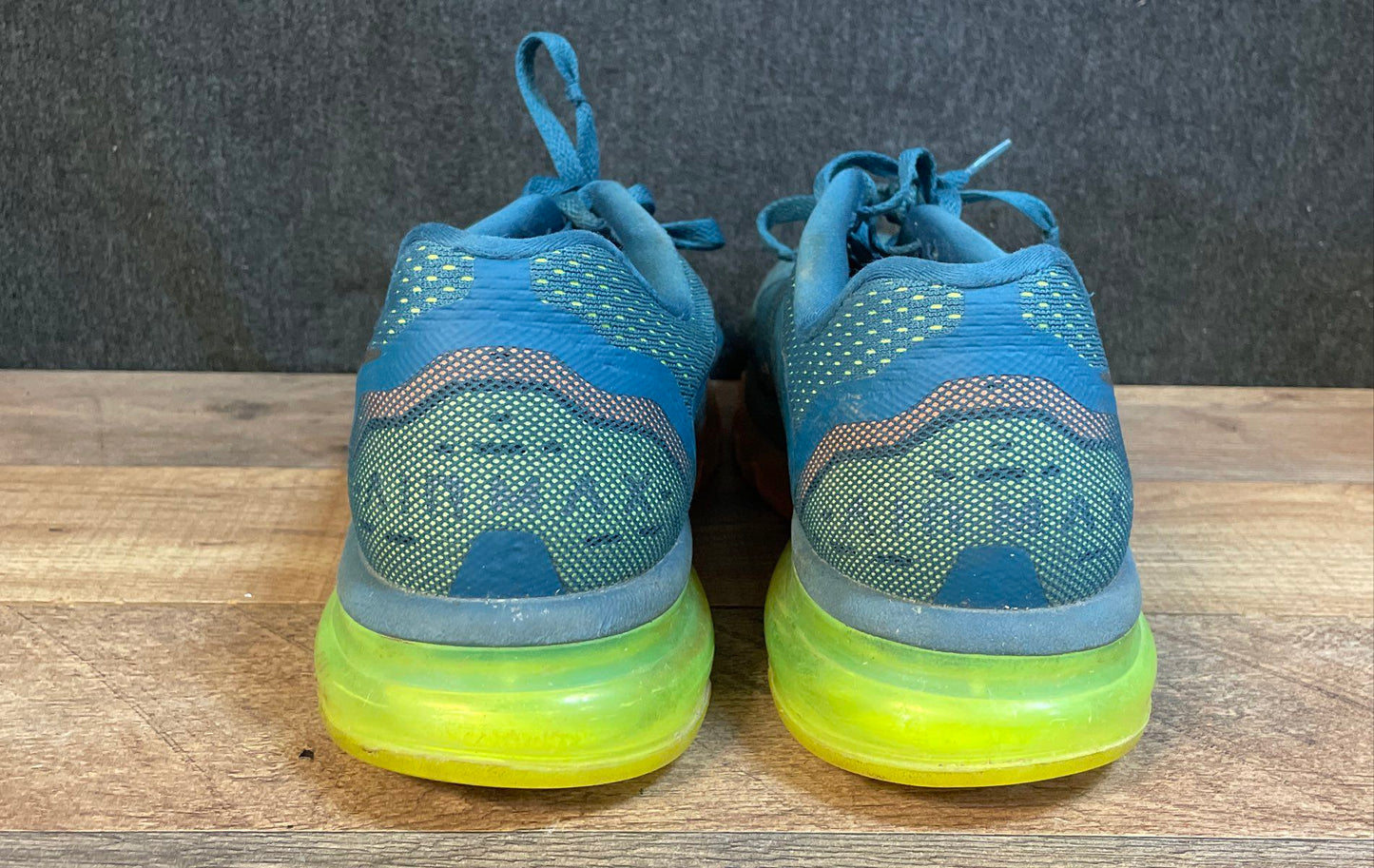 Nike Air Max 2014 Brave Blue Orange Green Running Shoes Men's Size 11.5