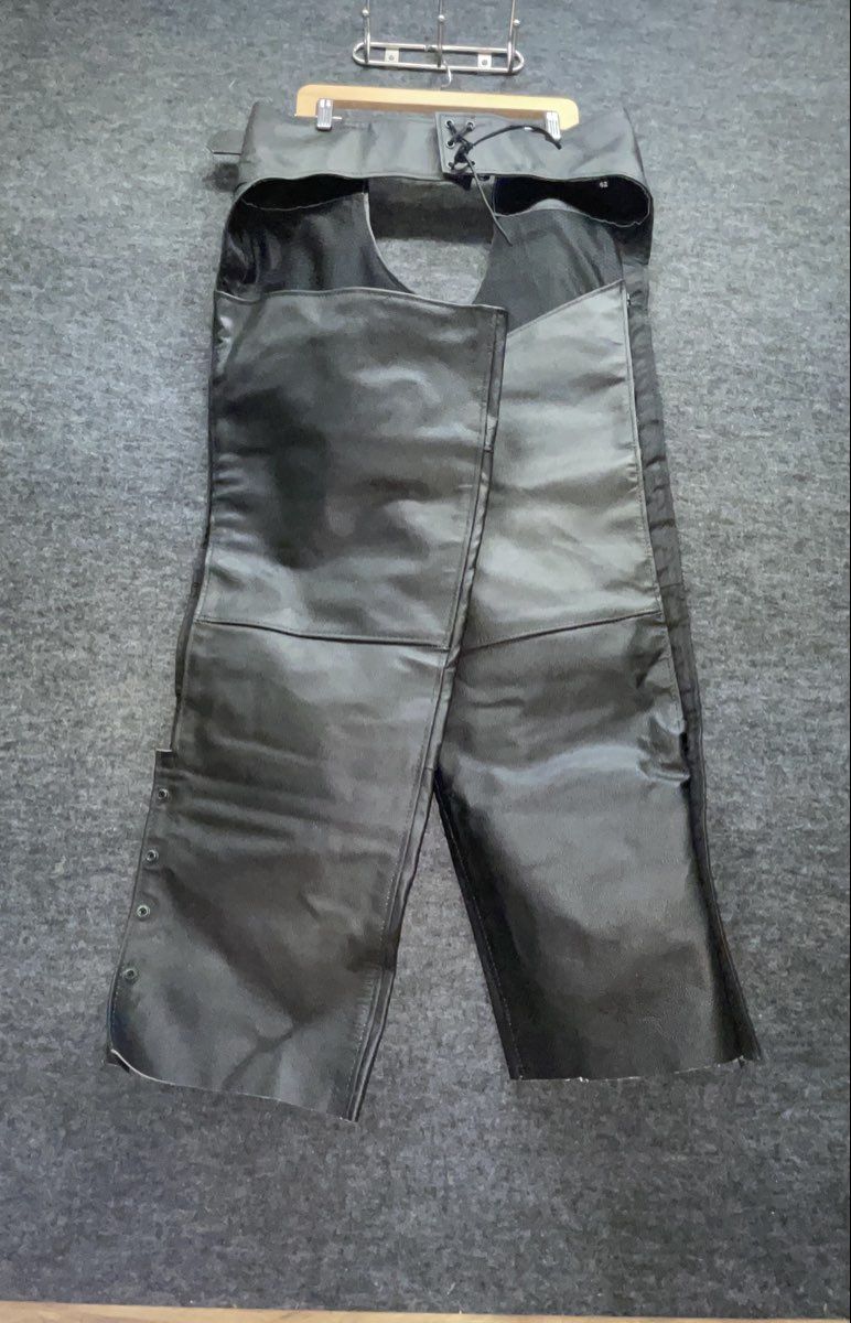 Black Leather Men's Motorcycle Riding Chaps Belted Lace Up YKK NWT Sz 42