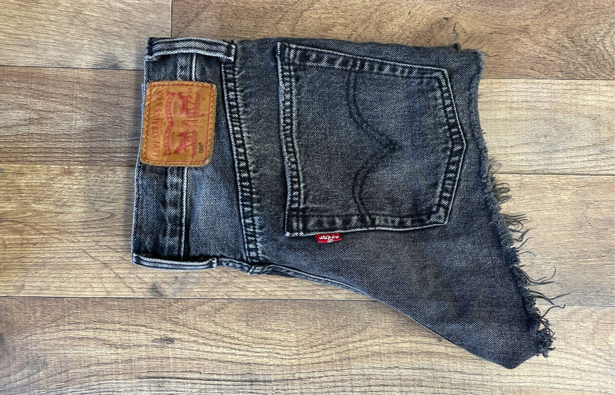 Levi's Women's 501 Black Distressed Raw Hem Cut Off Denim Shorts W24