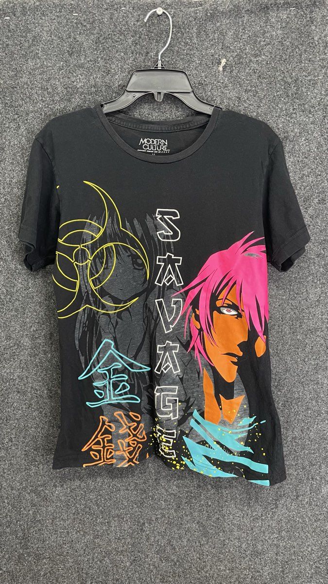 Modern Culture Men's Black Savage Anime Graphic T-Shirt Streetwear Size M