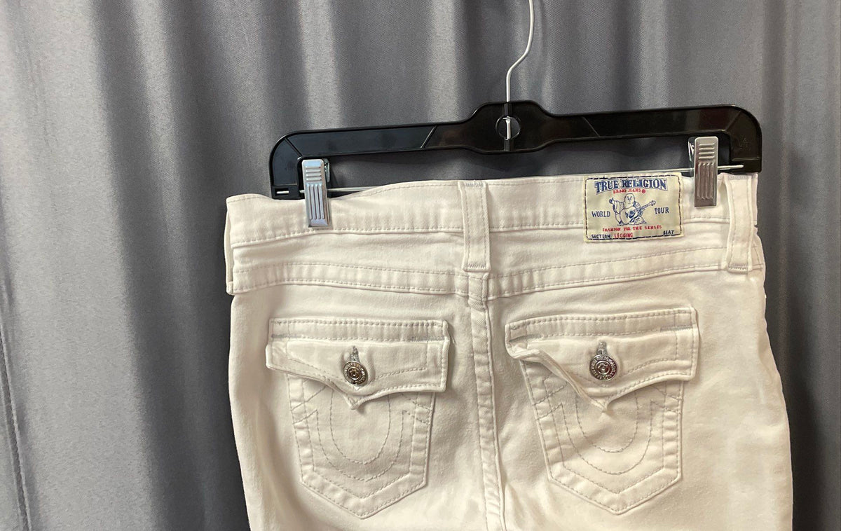 True Religion Women's White Skinny Legging Jeans Flap Pocket Horseshoe Sz 29