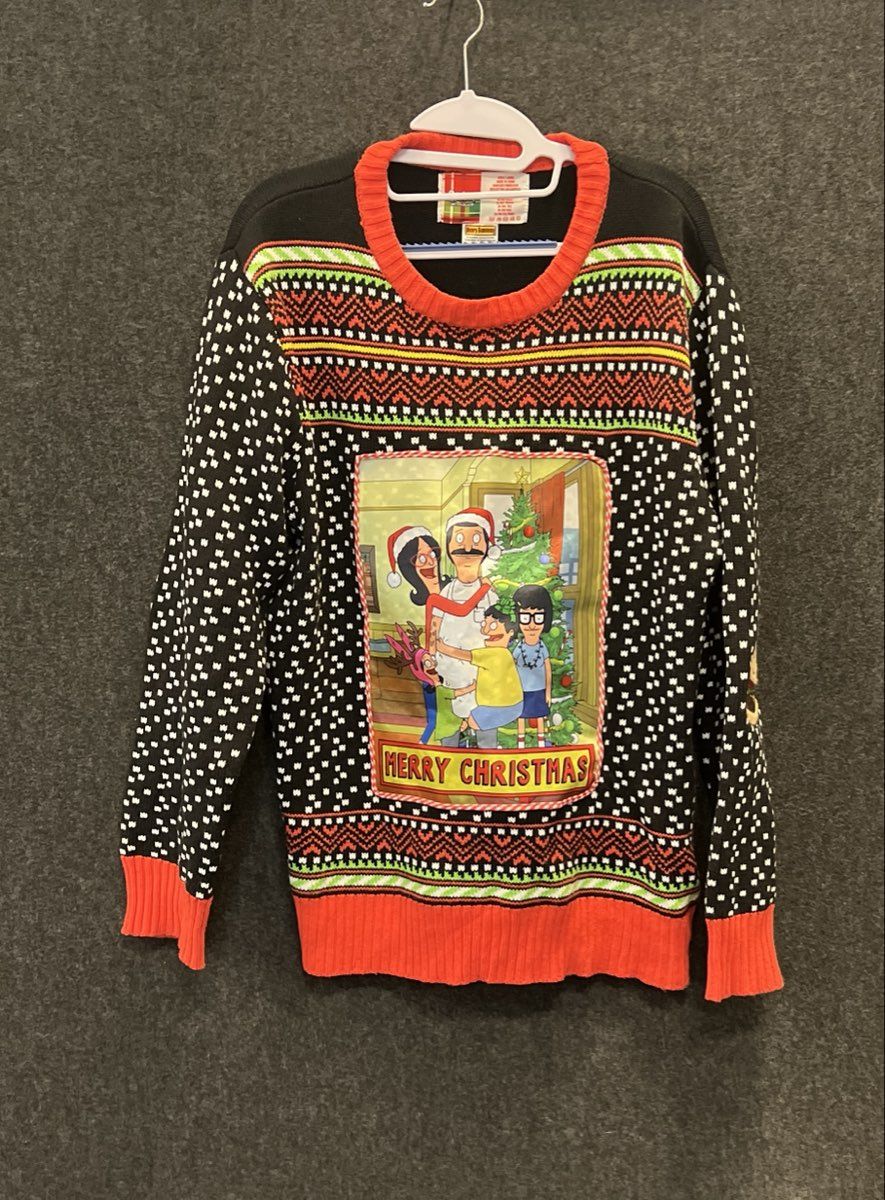 Bob's Burgers Light Up Ugly Christmas Sweater Belcher Family Burger Sz L