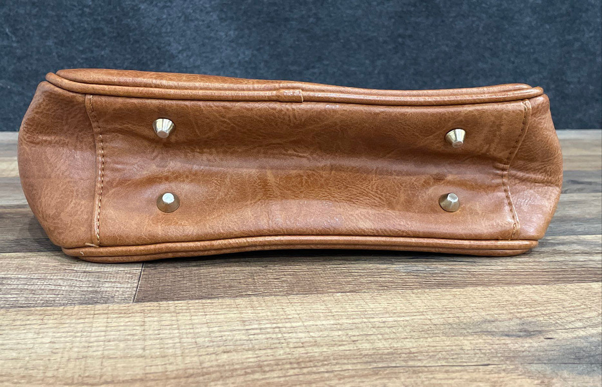 Brown Leather Flap Crossbody Bag Gold Hardware Adjustable Strap Medium
