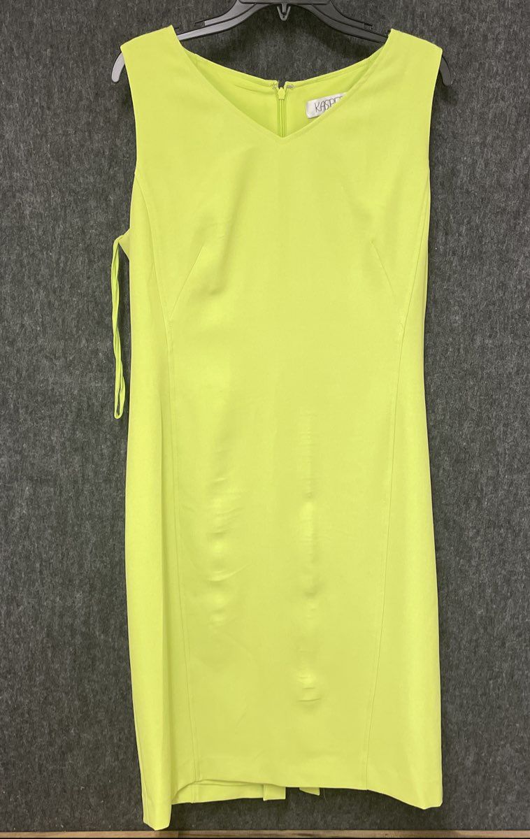 Kasper Women's Neon Green Sleeveless V-Neck Crepe Sheath Dress Size 14