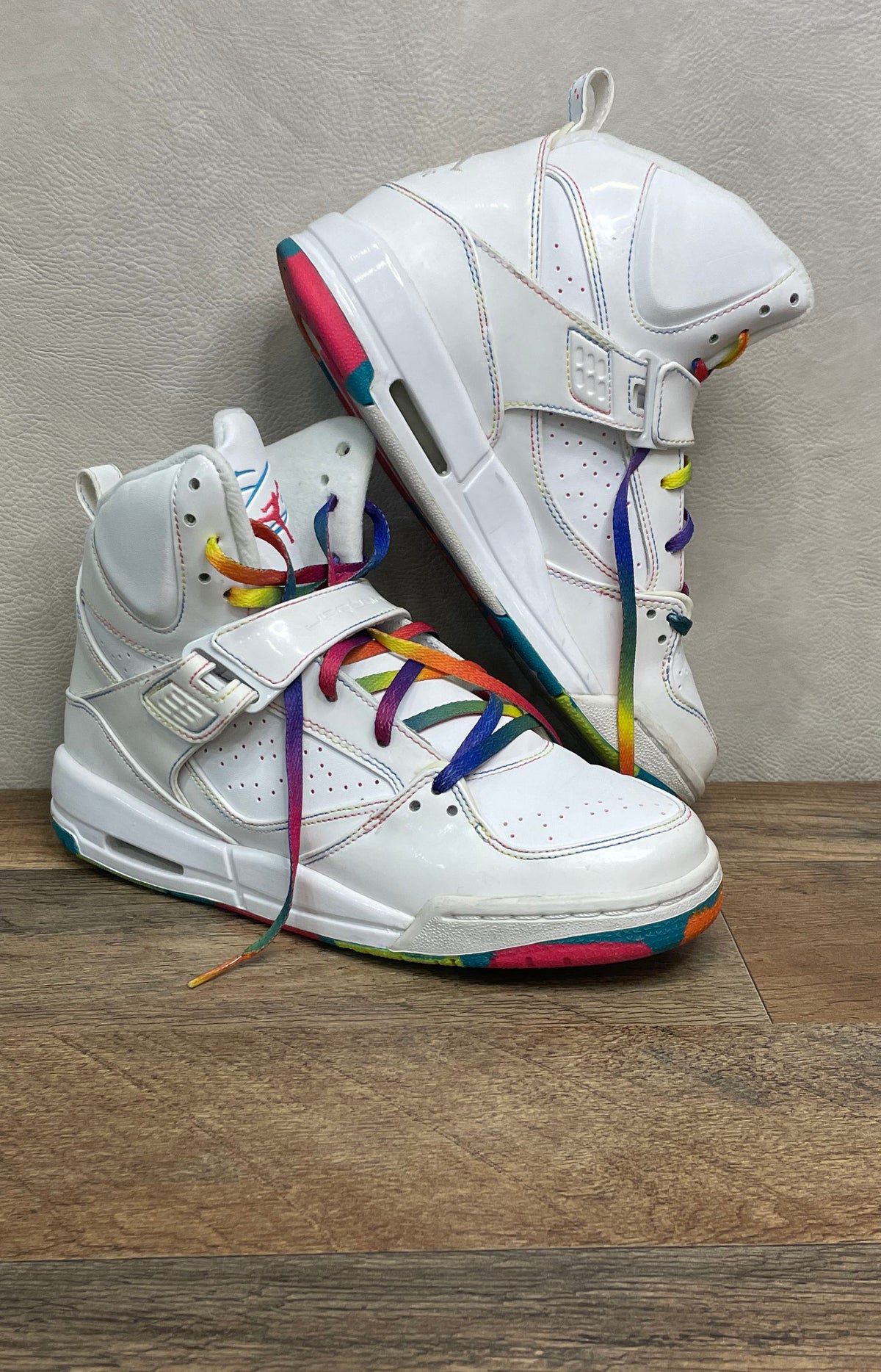 Nike Air Jordan Flight 45 High GS White Rainbow Multi-Color Size 7Y