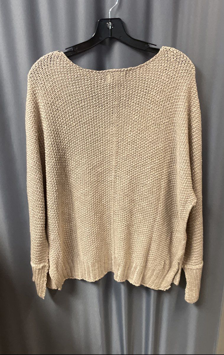 Bluivy Women's Taupe Loose Open Knit V-Neck Pullover Sweater NWT Sz M/L