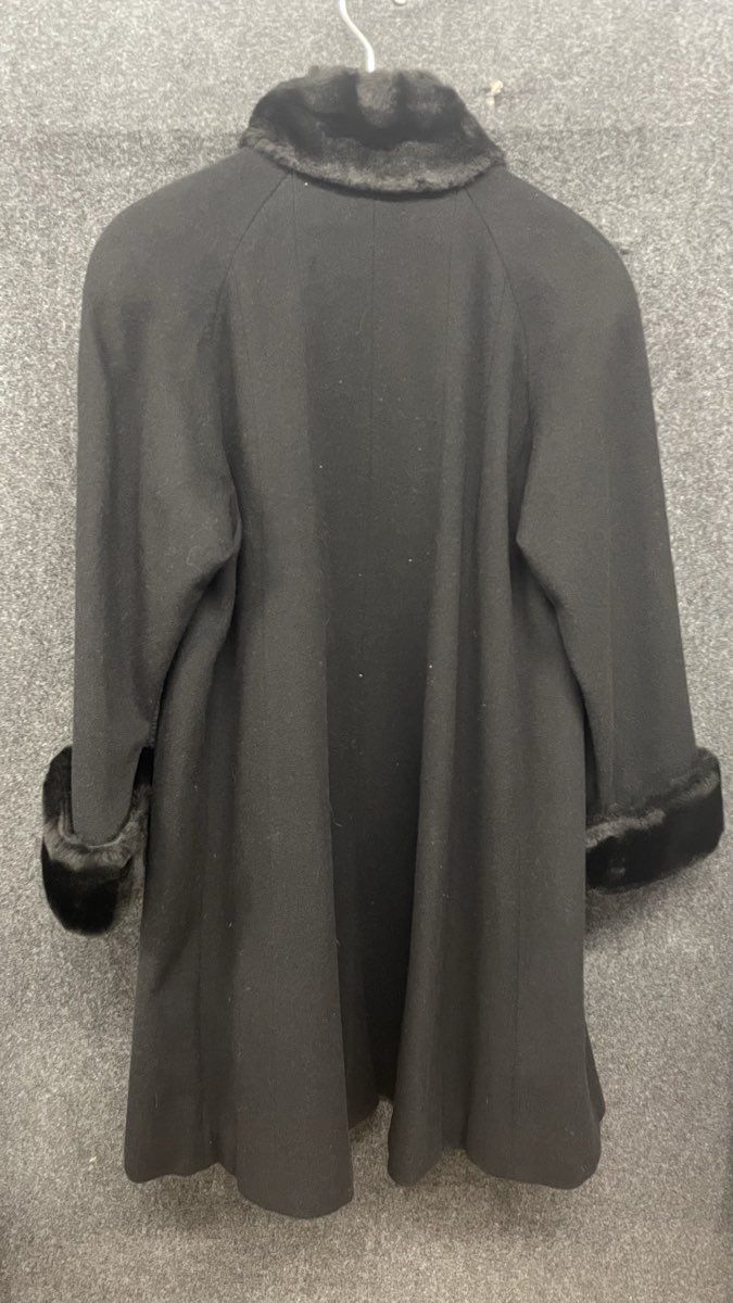 Vintage 90s Steve by Searle Women's Black Wool Coat Faux Fur Trim Sz 2