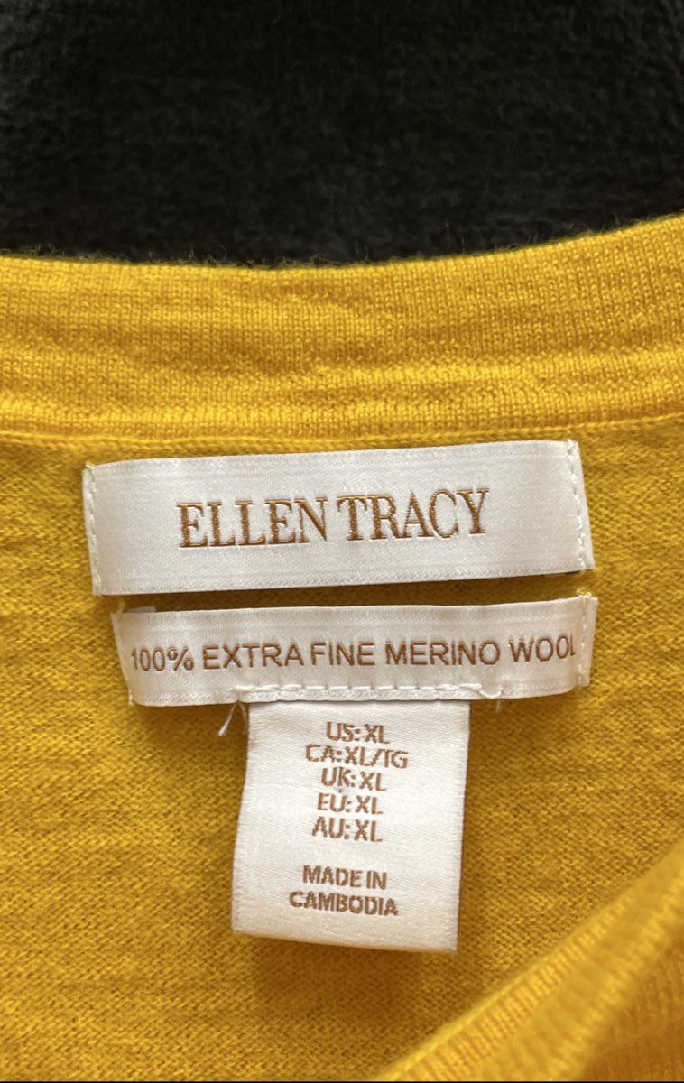 Ellen Tracy Women's Yellow 100% Extra Fine Merino Wool Sweater Sz XL