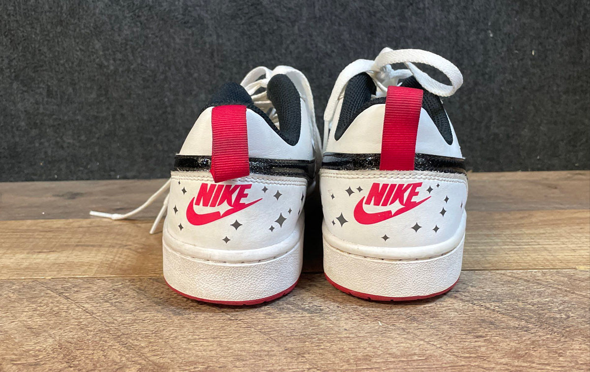 Nike Court Borough Low 2 SE White Black Red Glitter Kids Shoes Size 5.5Y