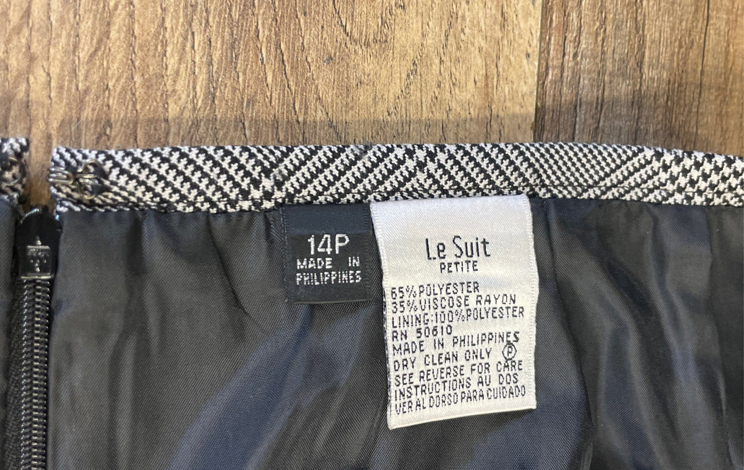 Le Suit Women's Gray Black Houndstooth Glen Plaid Pencil Skirt Petite Sz 14P