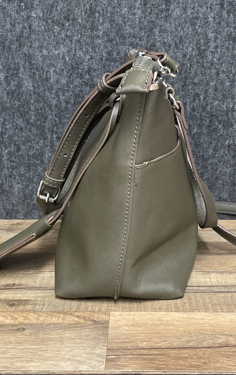 Anne Klein Olive Green Saffiano Textured Tote Bag Crossbody Silver Hardware