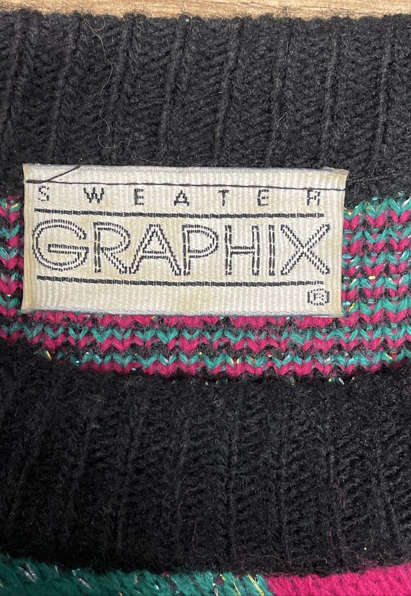 Vintage 80s Studio Graphics Women's Abstract Geometric Neon Knit Sweater Sz L