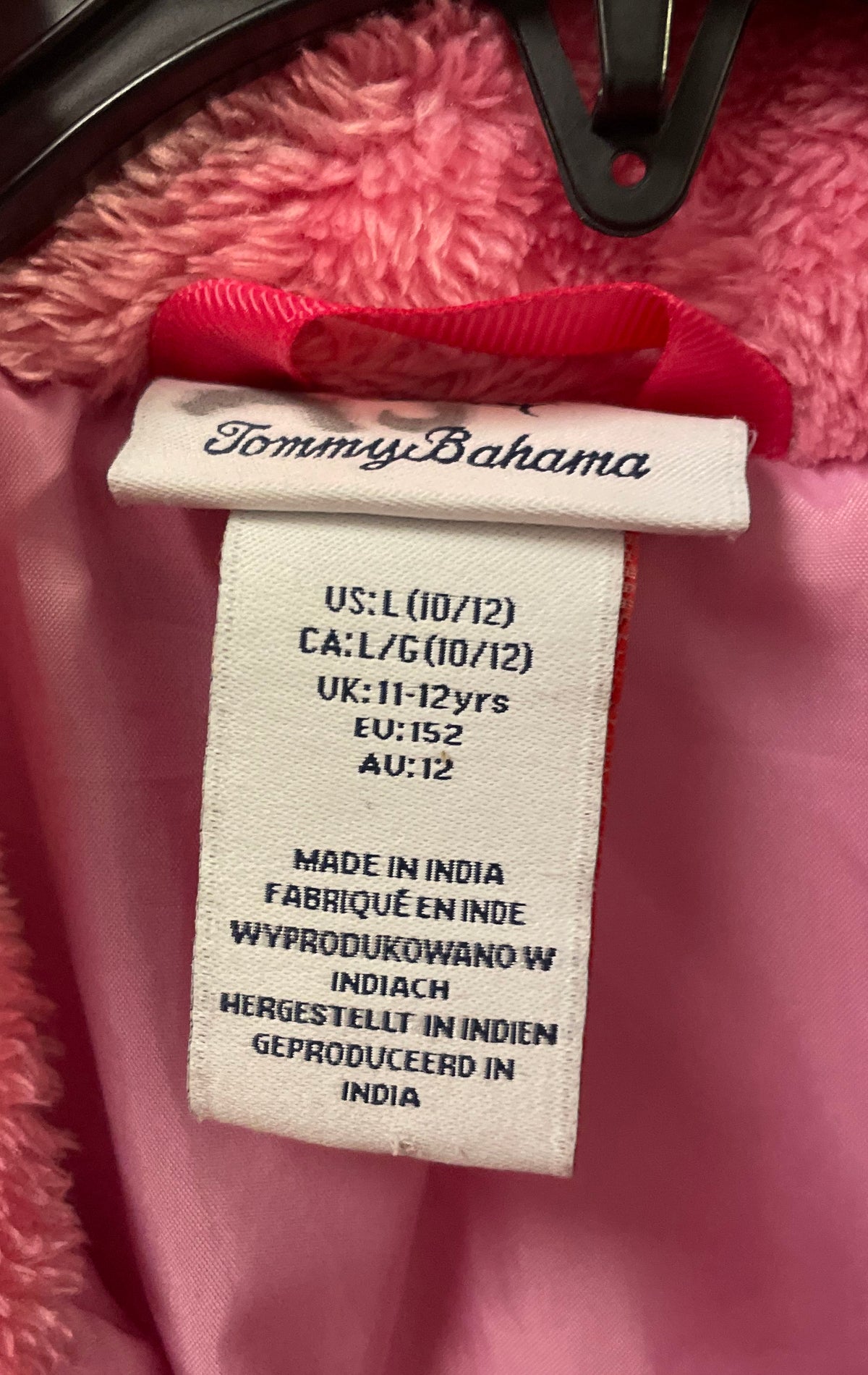 Tommy Bahama Girls Pink Full Zip Sherpa Fleece Jacket Thumbholes Sz L 10/12