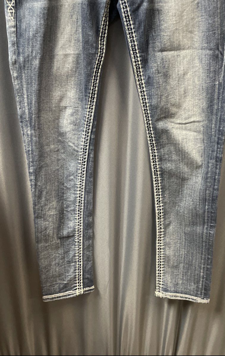 Rock Revival Women's Betty Easy Skinny Blue Jeans Whiskered Embroidered Sz 30