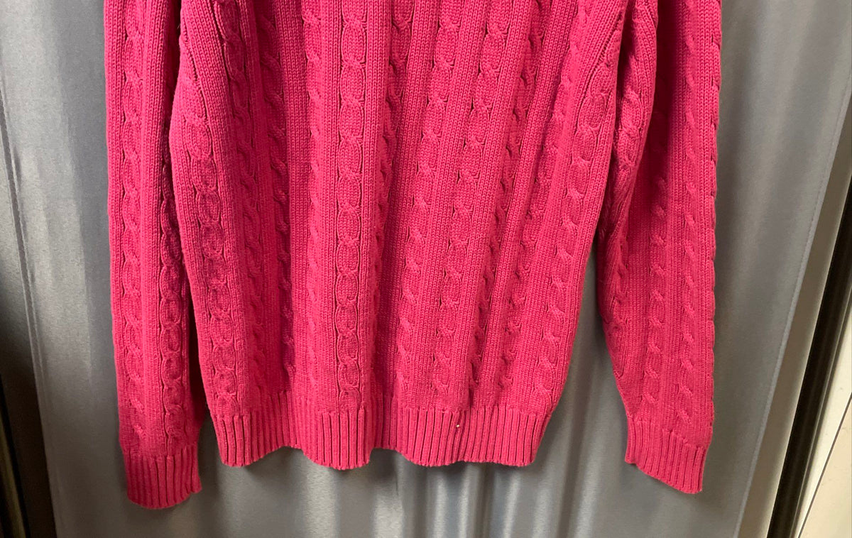 Land's End Men's Pink 100% Cotton Cable Knit Sweater Regular Sz L 42-44 NWT