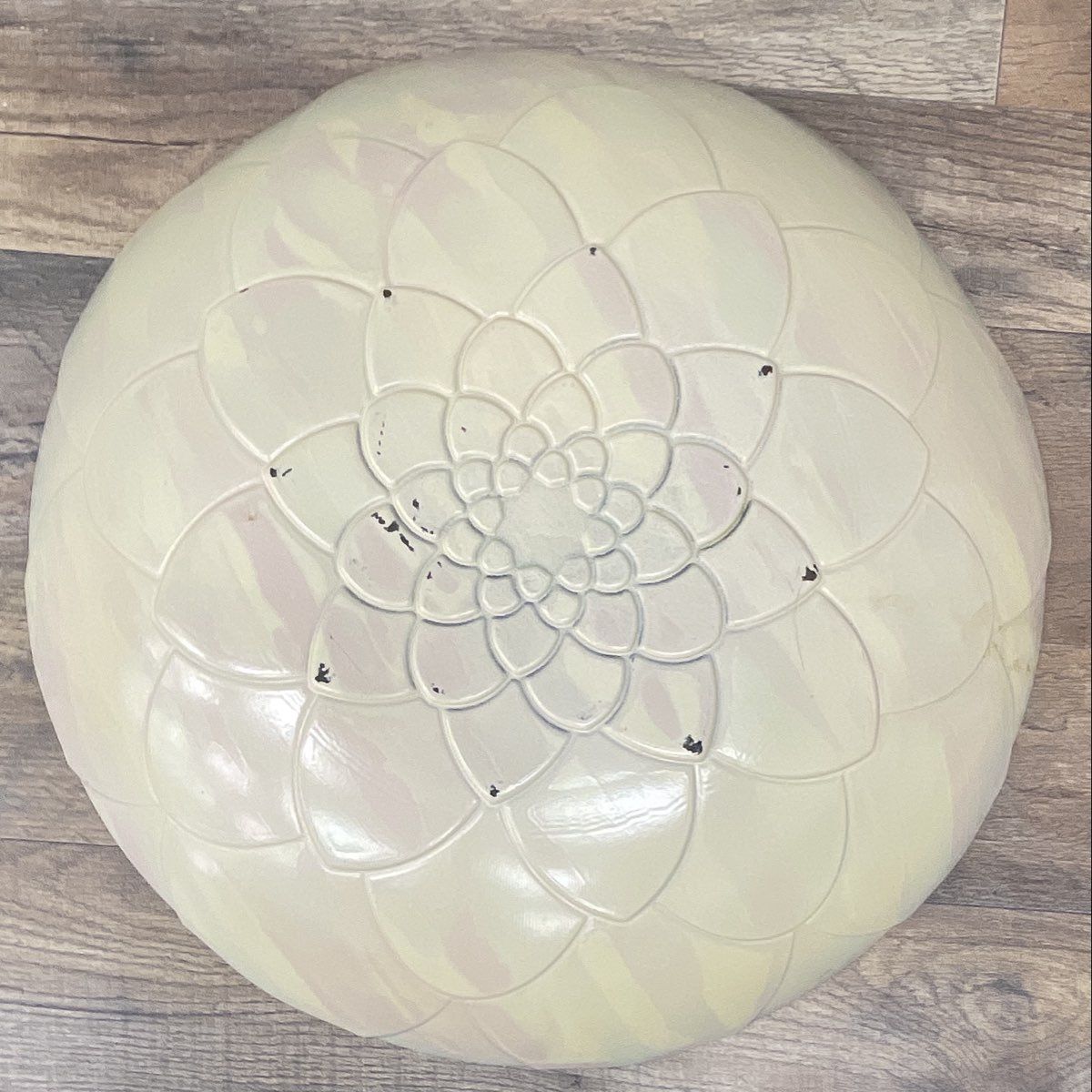 Art Glass Centerpiece Bowl Embossed Dahlia Flower Blue Pink Multicolor 15.5" Vtg