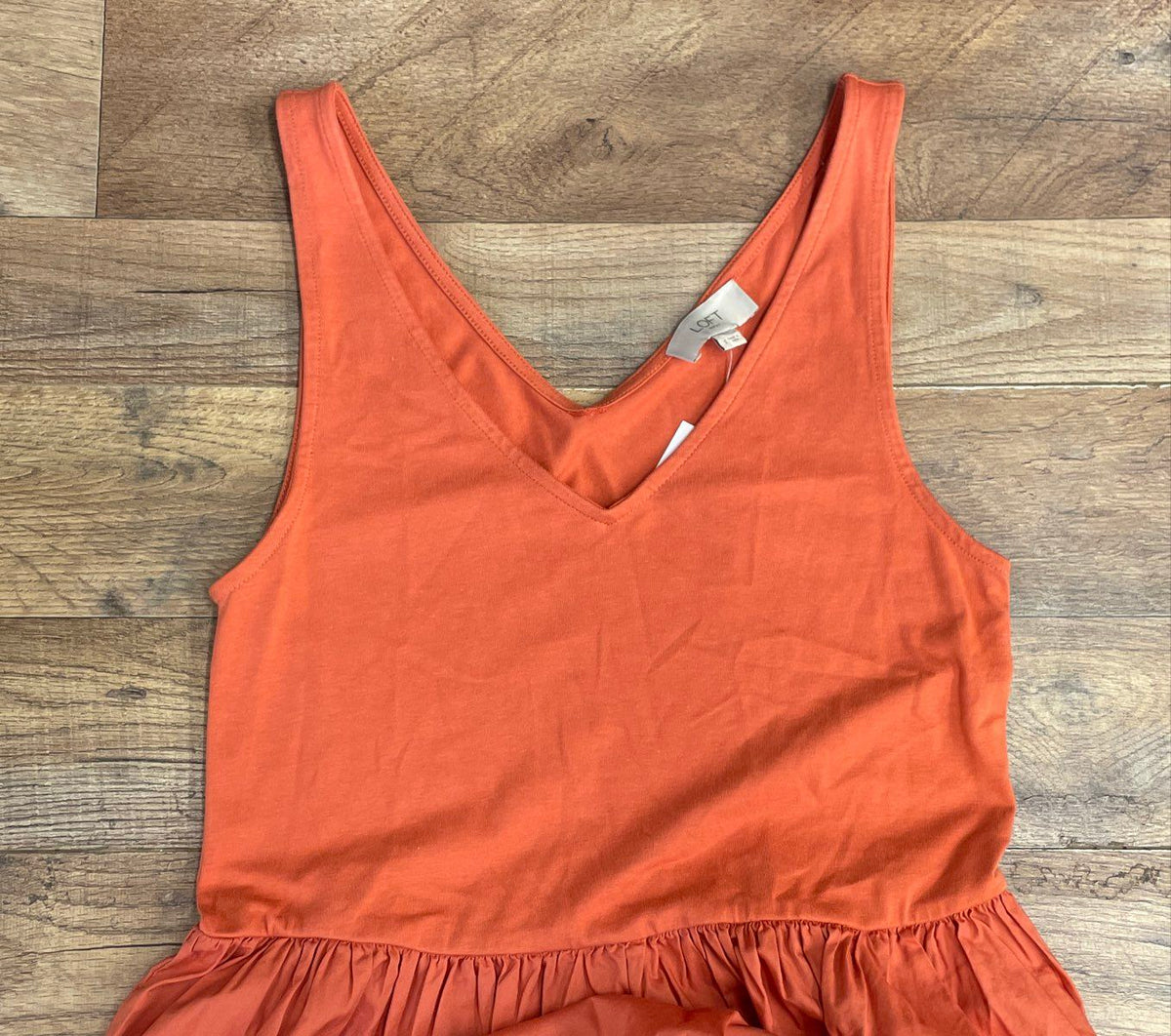 LOFT Women's Orange Mixed Media V-Neck Sleeveless Maxi Dress Sz S NWT