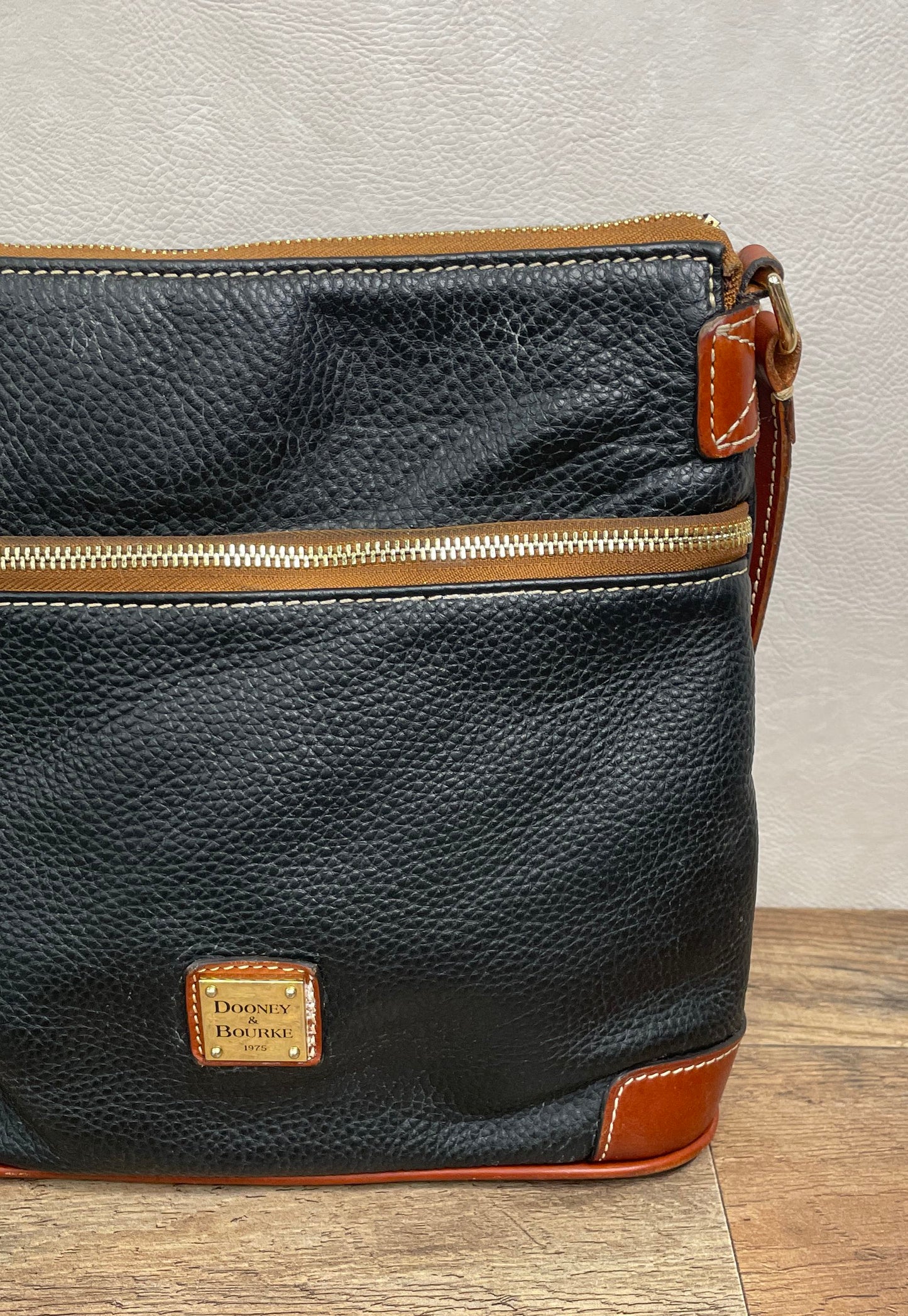 Dooney & Bourke Black Pebbled Leather Janine Crossbody Bag Gold Hardware