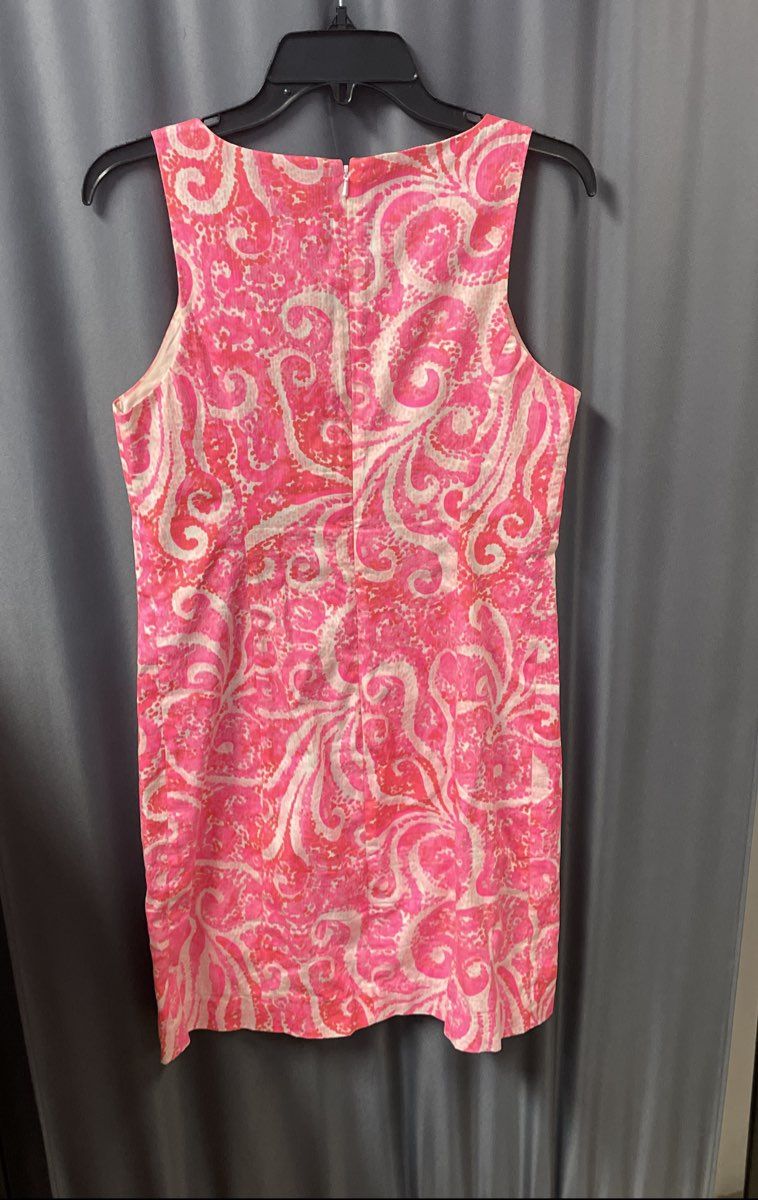 Lilly Pulitzer Women's Pink Paisley Pin V-Front Dress Soutache Trim Sz 4