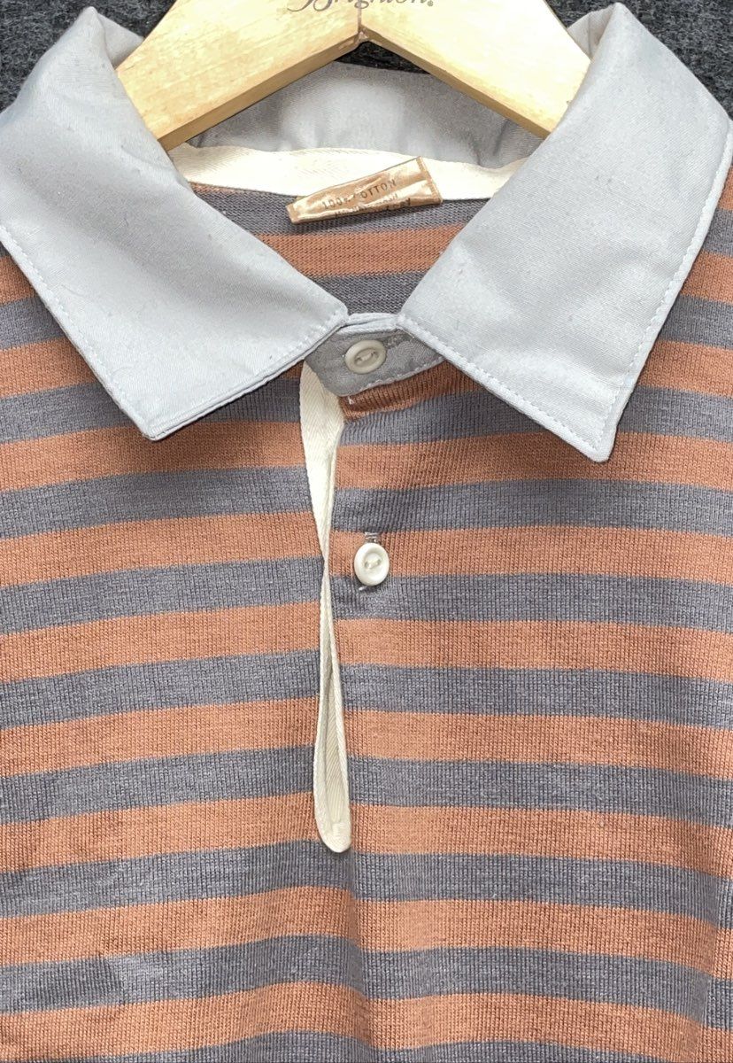 Vintage 90s Bob n Jane Striped Long Sleeve Rugby Shirt Gray Orange Sz M