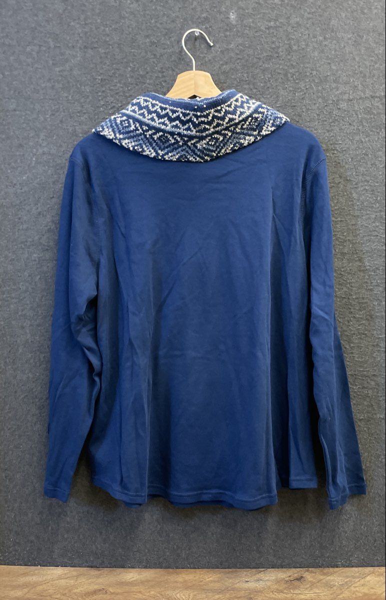 Chaps Women's Main Cabin Blue Knit Cowl Neck Pullover Kangaroo Pocket NWT 1X