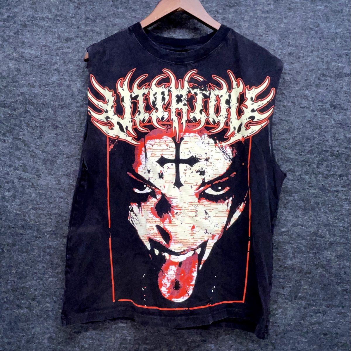 Vitriol Death Metal Band Graphic Cut Off Sleeveless T-Shirt Black Sz M