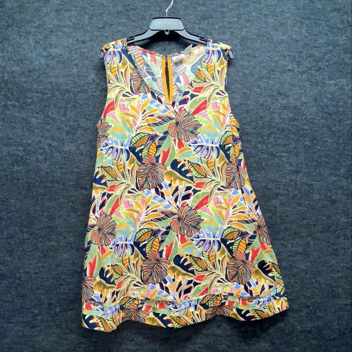 Sol Angeles Women's Tropical Palm Leaf Print Sleeveless V-Neck Shift Dress Sz 4