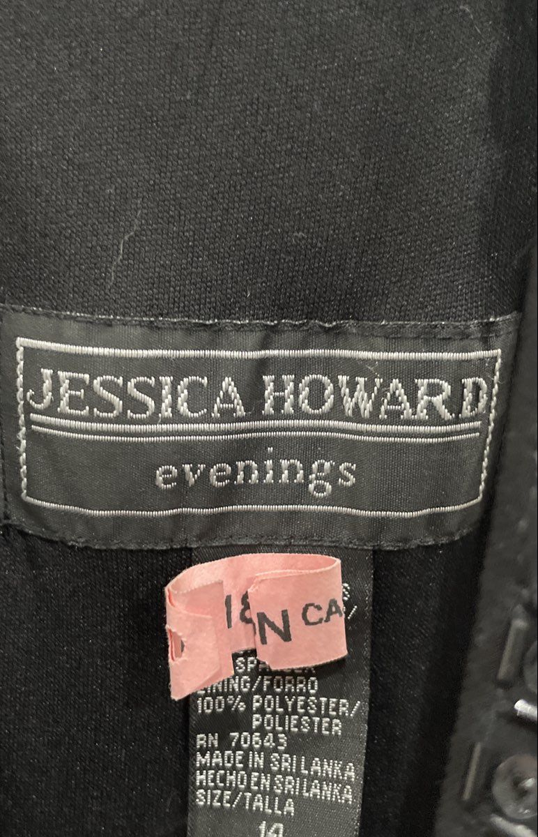 Vintage Y2K Jessica Howard Women's Black Beaded Neckline Evening Dress Size 14