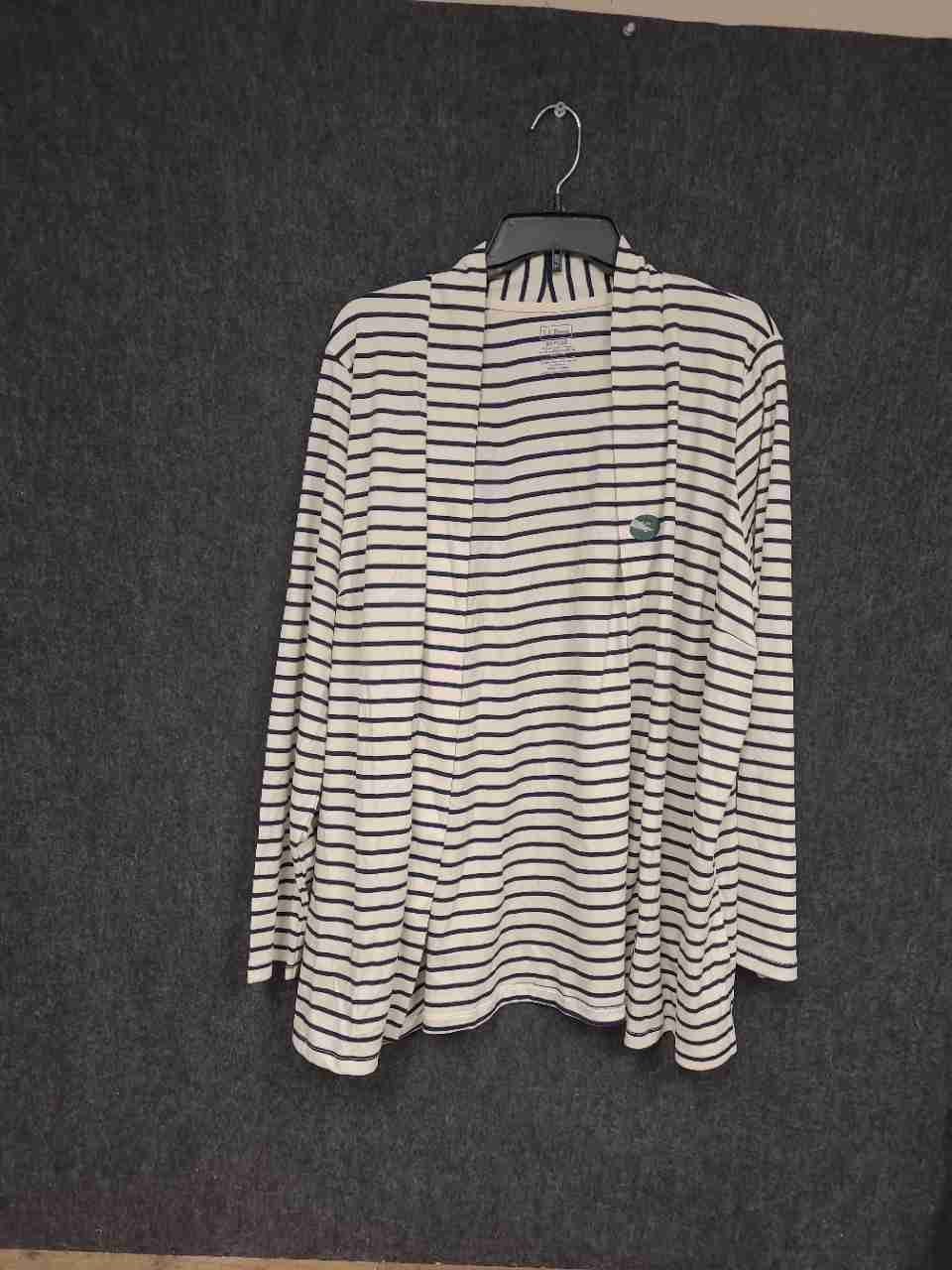 L.L.Bean Women's Navy White Striped Supima Cotton Open Front Cardigan Sz 2X