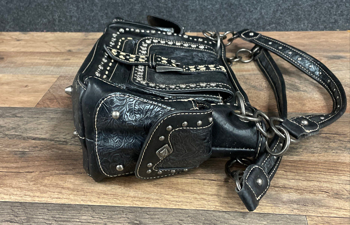 Montana West Black Tooled Studded Concealed Carry Shoulder Bag Purse Western