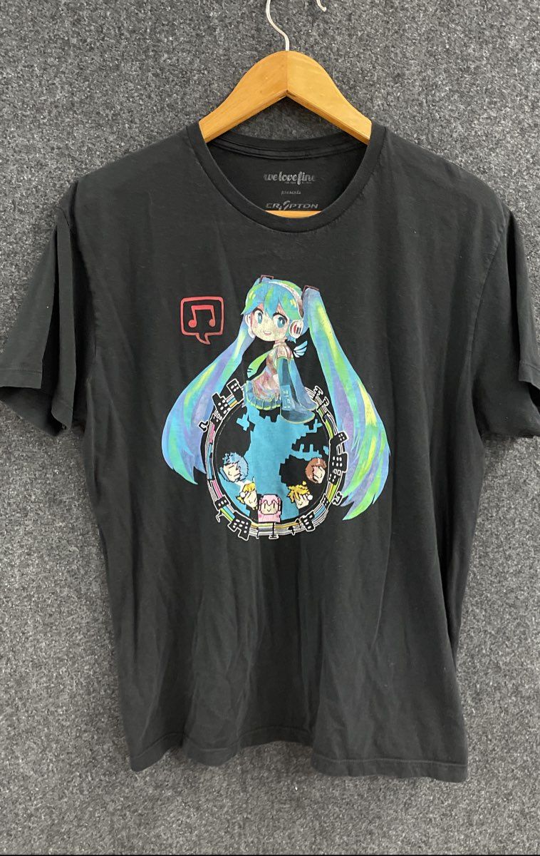 Crypton We Love Fine Men's Black Hatsune Miku Vocaloid Anime Pixel Art Shirt XL