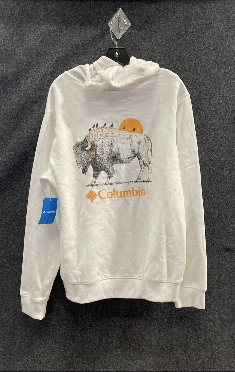 Columbia Men's White Bison Graphic Pullover Hoodie Sweatshirt Size M NWT