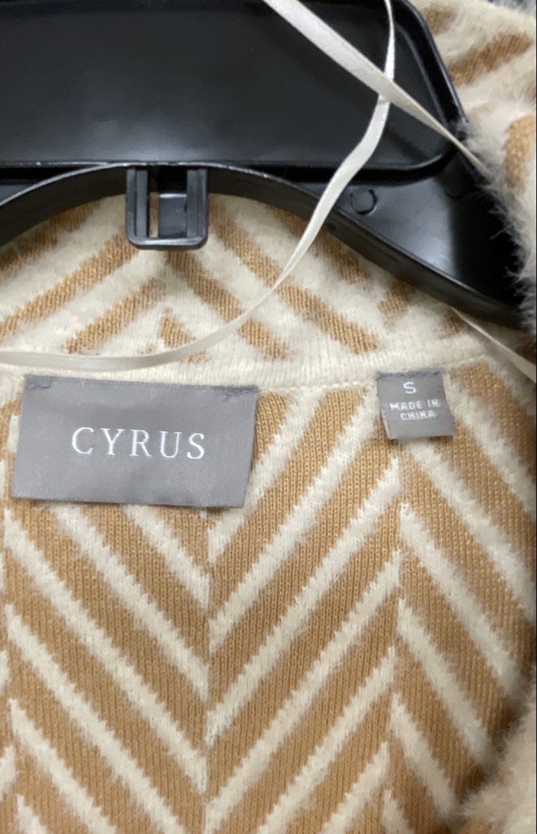 Cyrus Women's Beige White Herringbone Hooded Knit Long Cardigan Coat Sz S