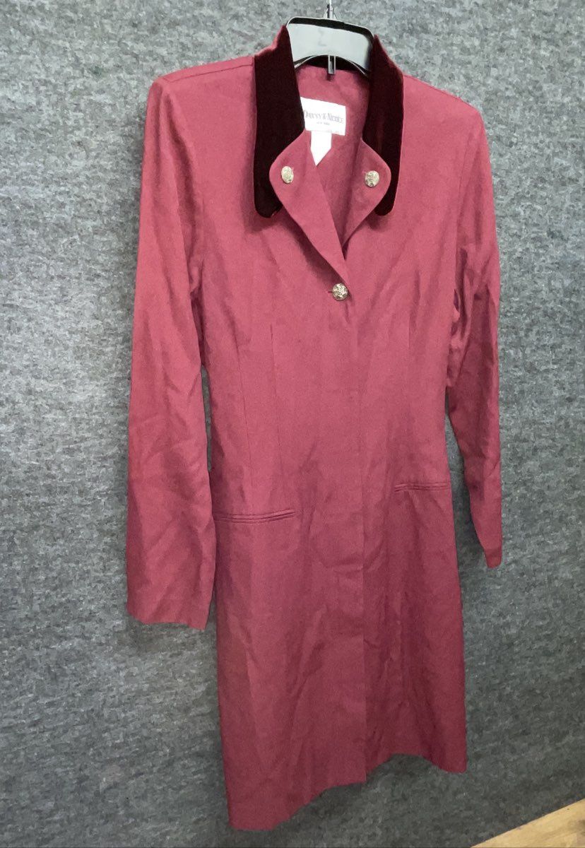 Vintage 90s Danny & Nicole Women's Burgundy Velvet Collar Coat Dress Sz 8