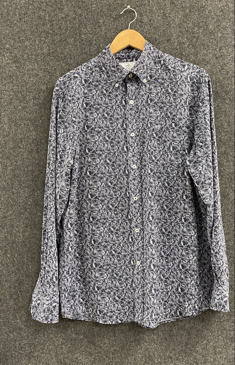 Southern Tide Men's Navy White Shell Print Coastal Button Down Shirt Sz M