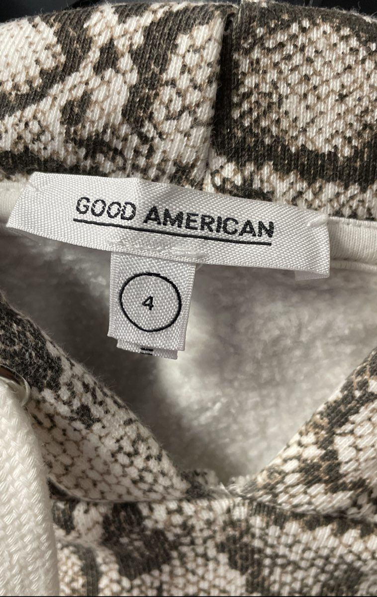 Good American Women's Grey Tan Snakeskin Print Oversized Hoodie Sweatshirt Sz XL