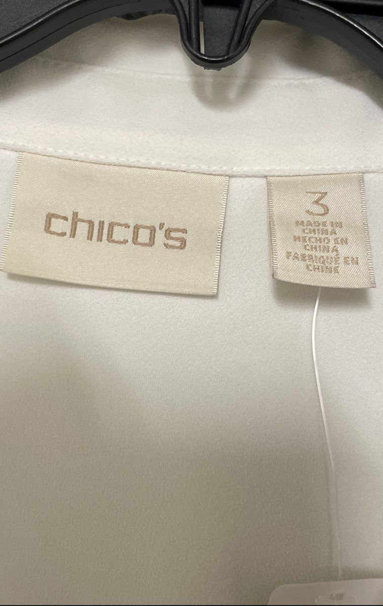 Chico's Women's White Button Down Utility Blouse Gold Button Epaulette Sz 3