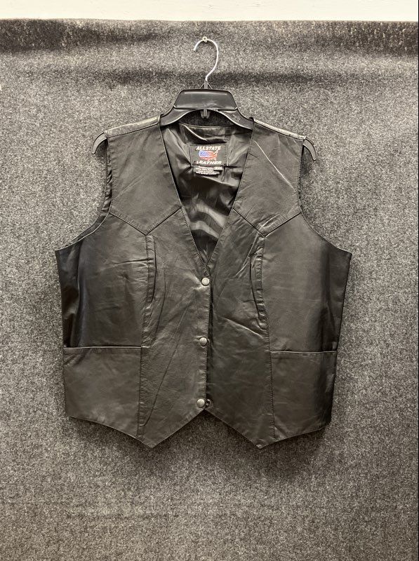 Allstate Leather Men's Black Genuine Leather Snap Front Biker Vest Size 3XL