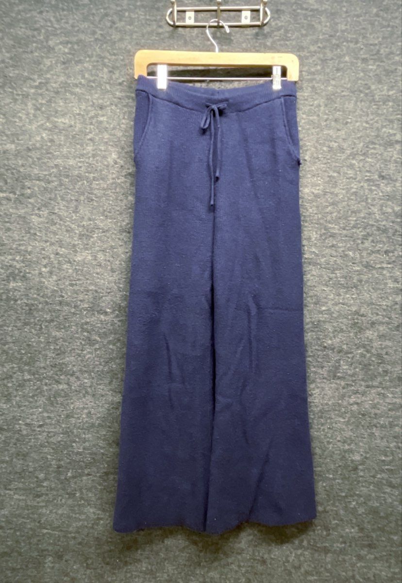 Pink Rose Women's Navy Blue Striped 1/4 Zip Sweater Vest Wide Leg Pant Set Sz M