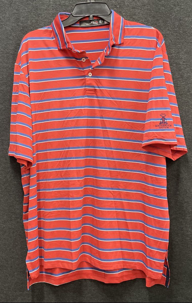 RLX Ralph Lauren Men's Red Striped Southampton Golf Club Polo Shirt Sz XL