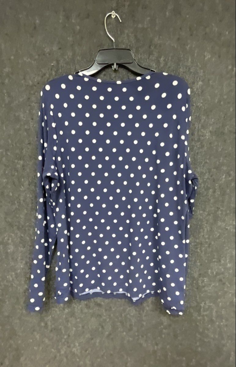 Lands' End Women's Navy Blue Polka Dot Long Sleeve Crew Neck Top Size XL/L 18