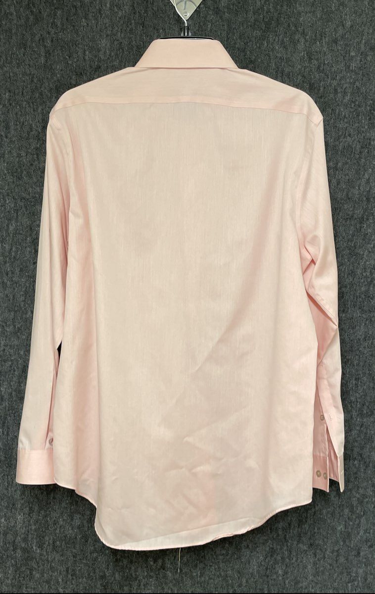 Calvin Klein Men's Steel Slim Fit Non-Iron Dress Shirt Pink Herringbone Sz L