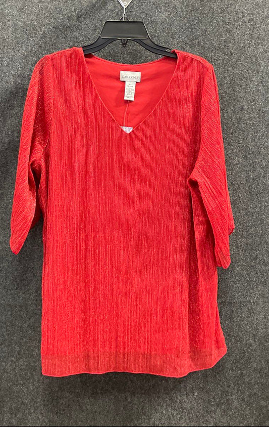 Catherines Women's Red Metallic Pleated V-Neck Lined Top Size 0X NWT