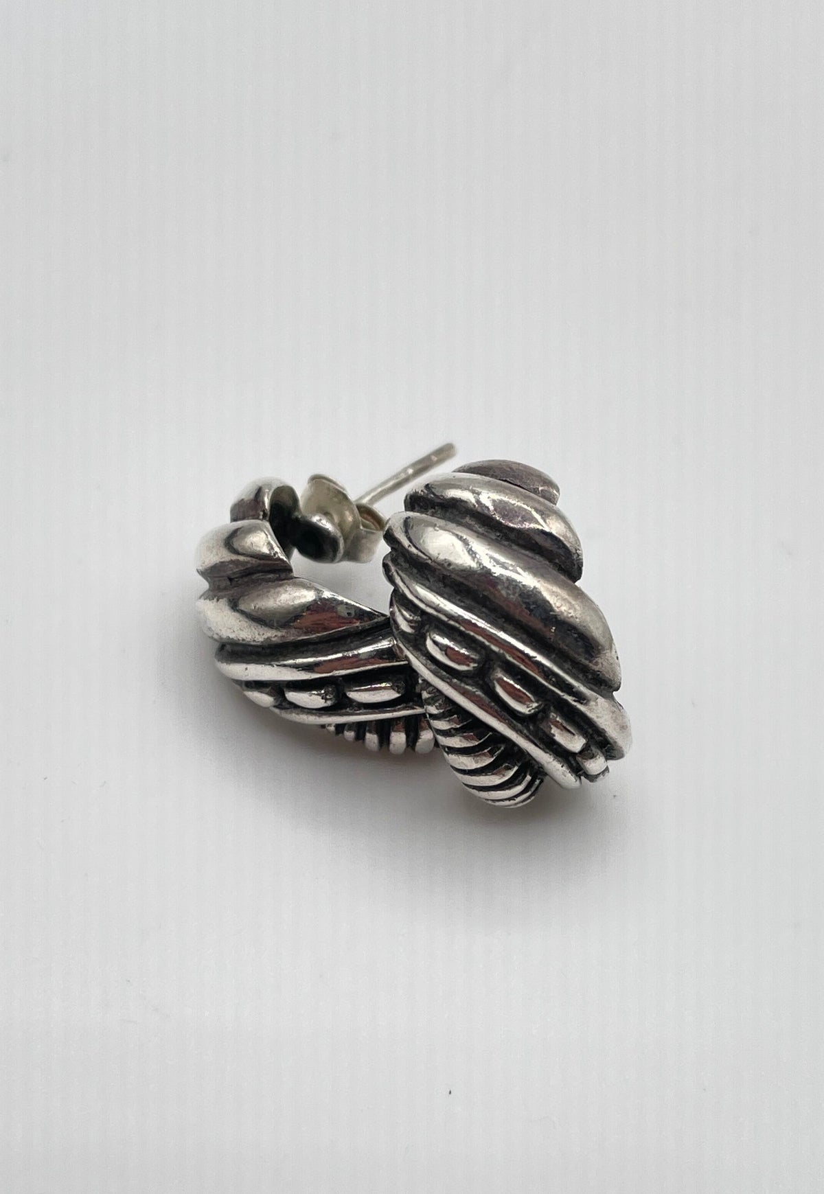 925 Sterling Silver Twisted Shrimp Huggie Stud Earrings 7.3g