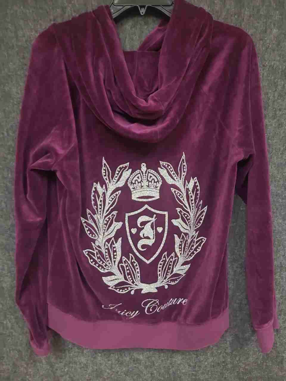 Vintage Y2K Juicy Couture Women's Purple Velour Crest Graphic Hoodie Sz XL