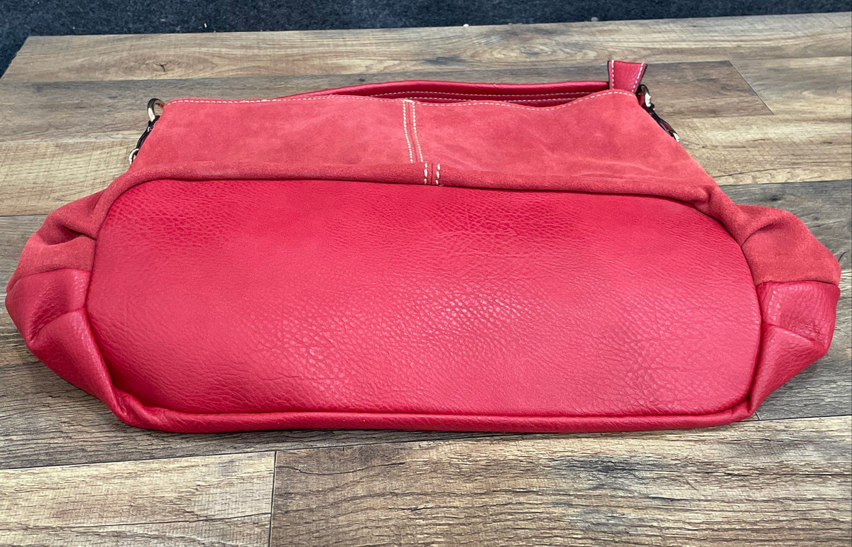 Coco + Carmen Red Leather Tassel Shoulder Bag Hobo Large Gold Hardware