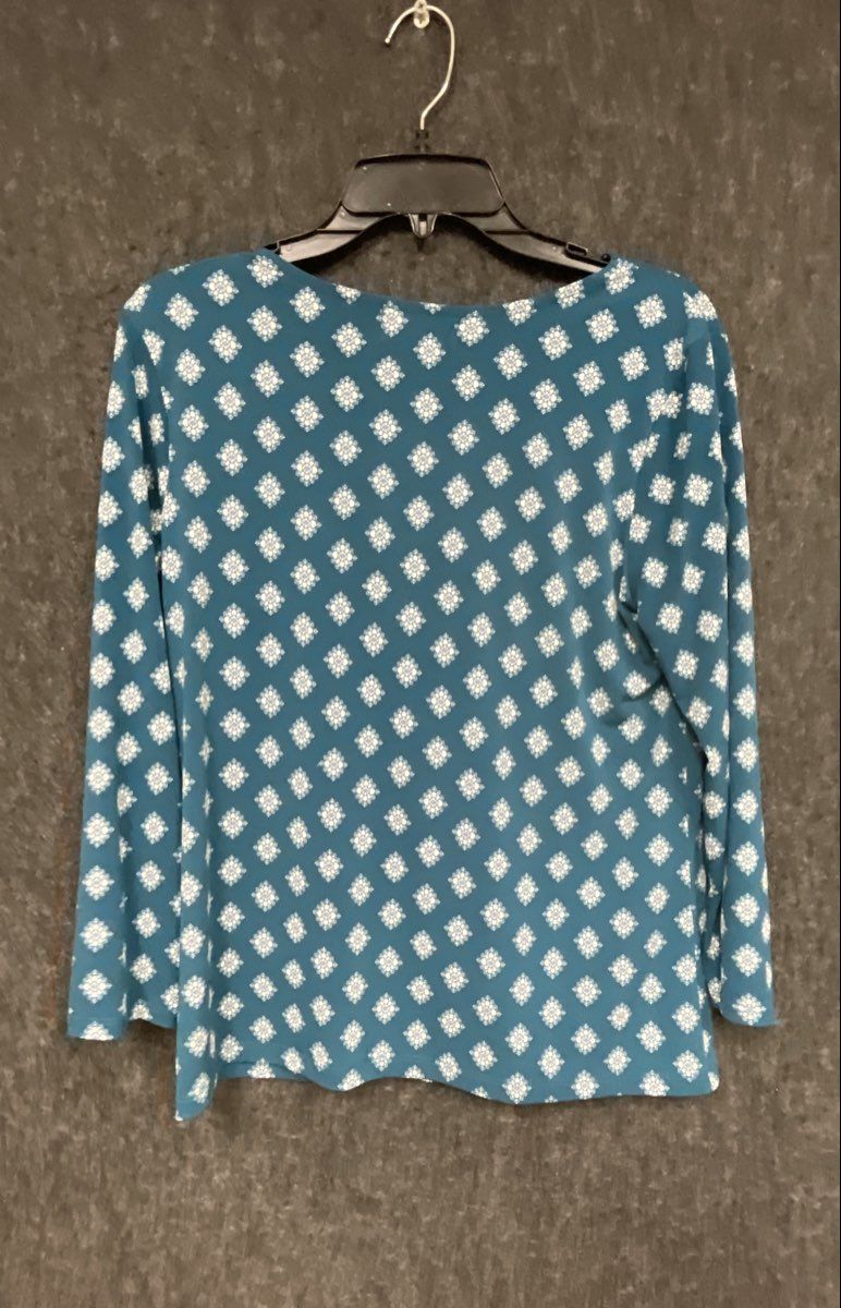 Liz Claiborne Women's Teal Medallion Pleated Gold Bar Accent Top Sz S
