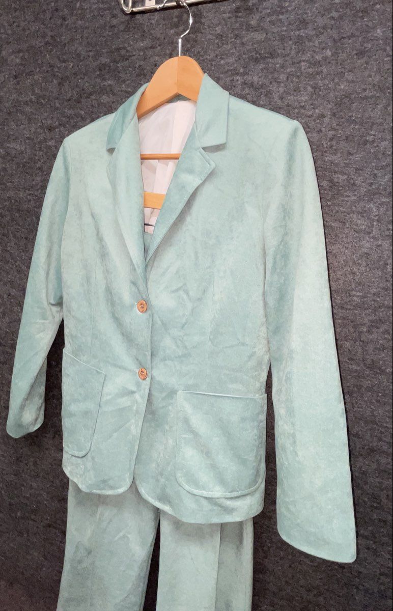 Vintage 90s Chestnut Hill Women's Mint Green 2 Piece Pant Suit Blazer Sz 11/12
